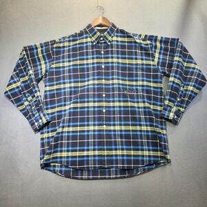 Vintage Cinch Men's Blue Plaid Long Sleeve Button Up Shirt Size Large